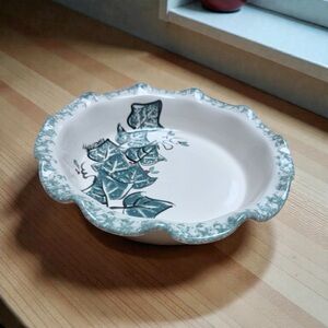 Ellis Pottery Hand Painted Serving Bowl Texas Studio Pottery Holly & Berries